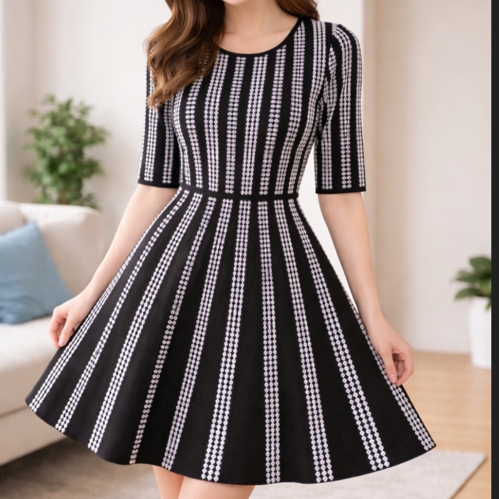 Danny & Nicole Monochrome Striped Midi Dress